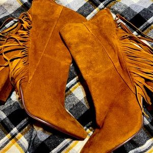 Tan suede ankle booties